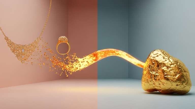 نشاندهندهٔ تبدیل طلای خام به جواهر از طریق مهارت و هنر است.