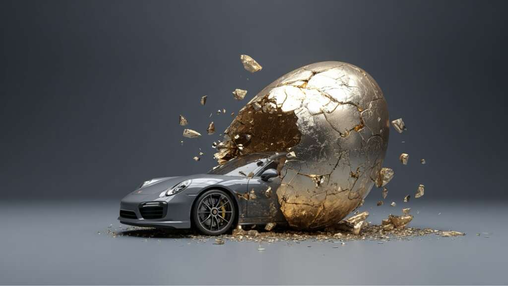 ترکیدن ماشین از یک تخم مرغ طلایی ترک خورده