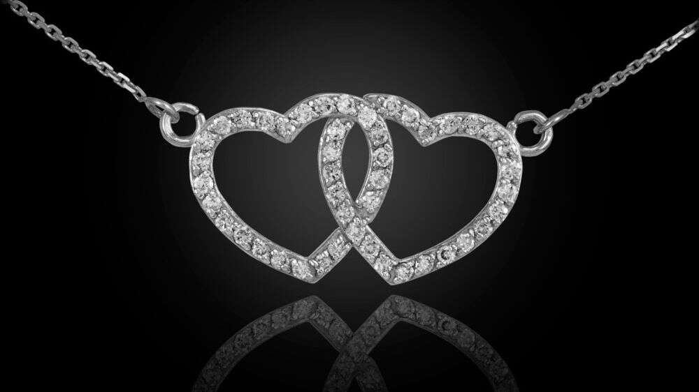 گردنبند از طلای سفید به شکل دو قلب