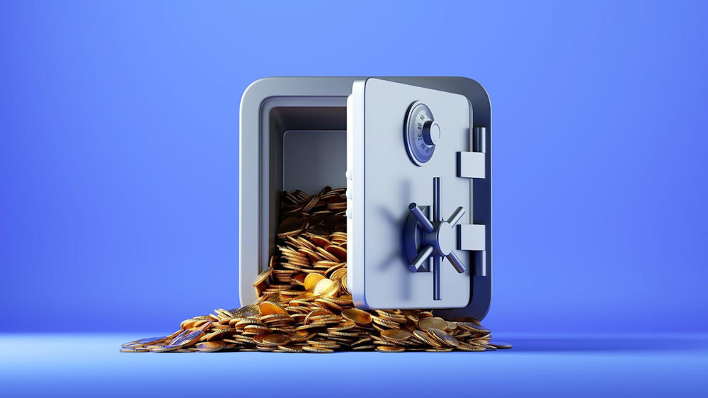 گاو صندوقی که انبوهی از سکه‌های طلا از آن می‌ریزد