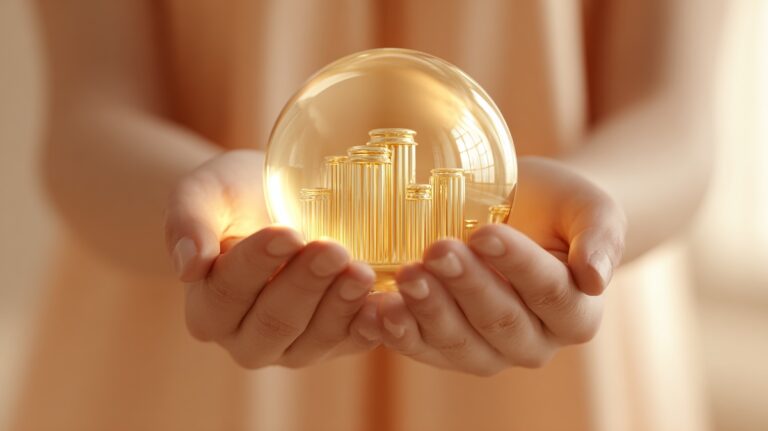 گوی شیشه‌ای طلایی در دستان یک فرد