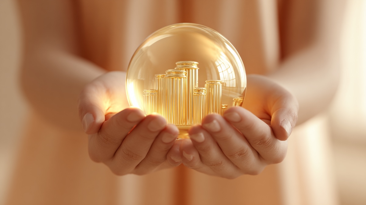 گوی شیشهای طلایی در دستان یک فرد