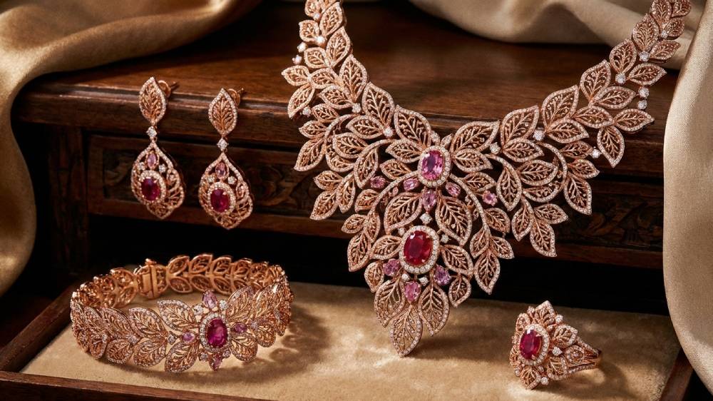 ست جواهرات مجلل طلای سرخ