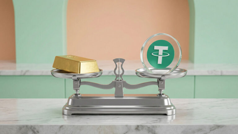 تتر و شمش طلا در دو کفه ترازو