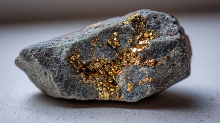 سنگ معدن طلا با رگههای درخشان طبیعی روی پسزمینه خنثی