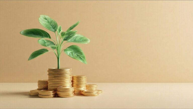 تعدادی سکه طلا که یک گیاه از میان آن‌ها رشد کرده