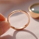 نمای نزدیک از حلقه طلای حکاکی‌شده با علامت k02r 09