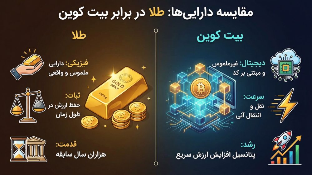 مقایسه طلا و بیت کوین