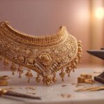 گردنبند طلای ظریف با ابزارها در نور گرم و پاستلی