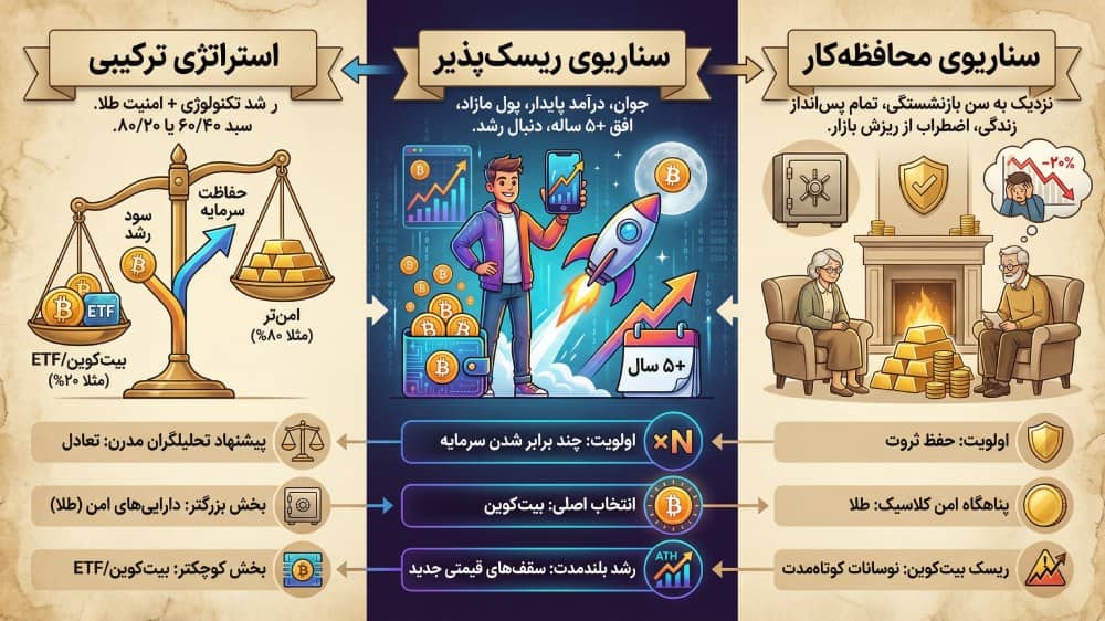سه سناریو برای انتخاب بیت کوین یا طلا برای سرمایهگذاری